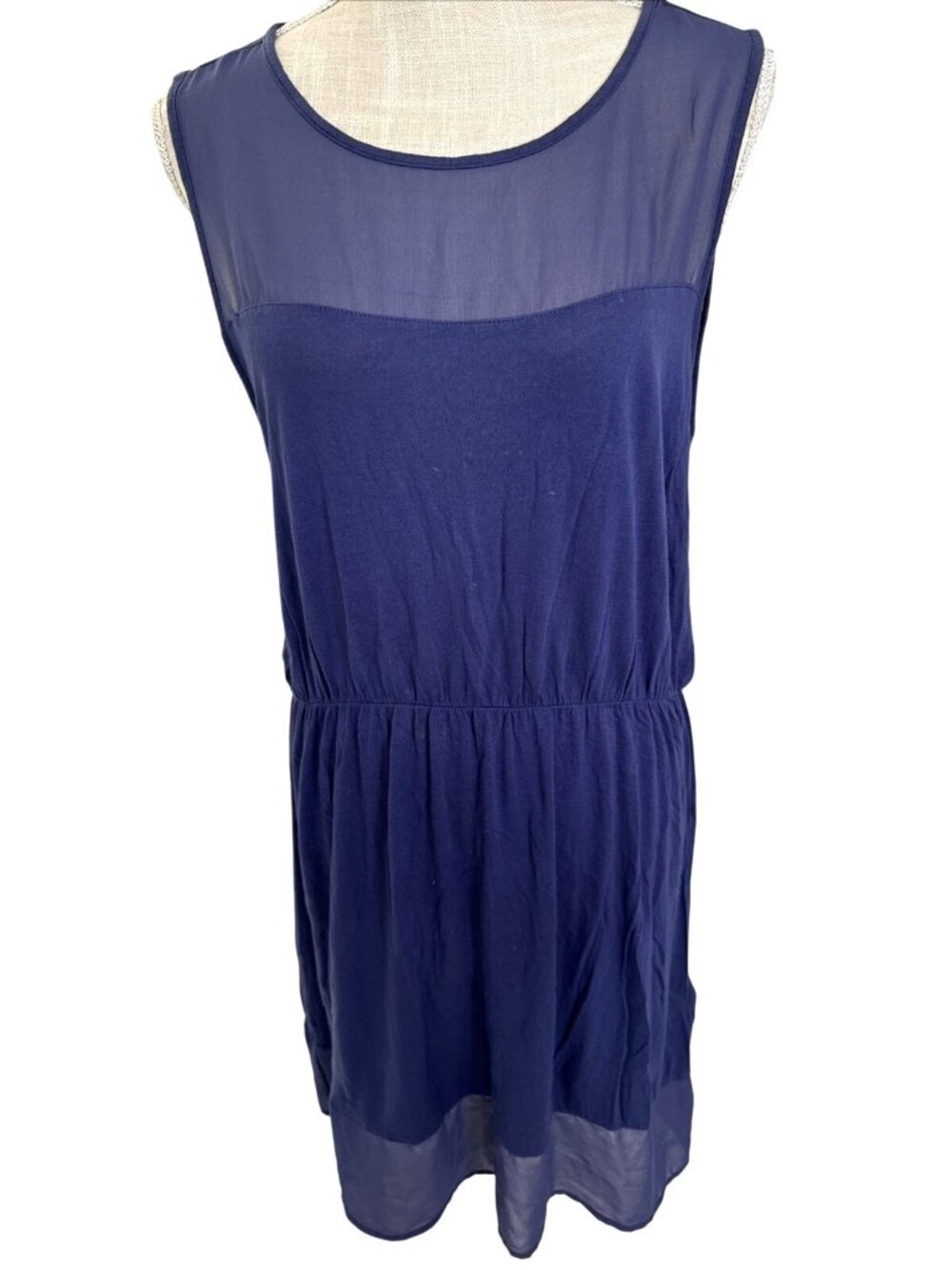 H&M Basic Womens Sleeveless Sheer Panel Blue Dress Size L